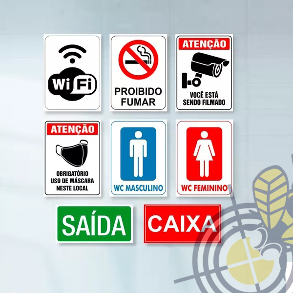 Placas de Sinalização Pequena em PVC 0,5mm Cristal 21,9x14,4cm